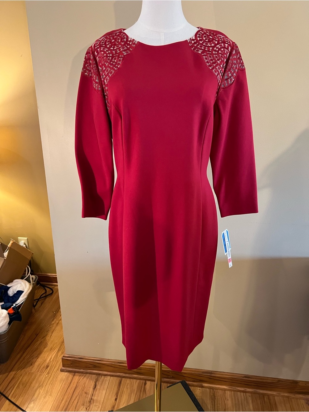 Women's Deep Red Detailed Shoulder Sheath Dress